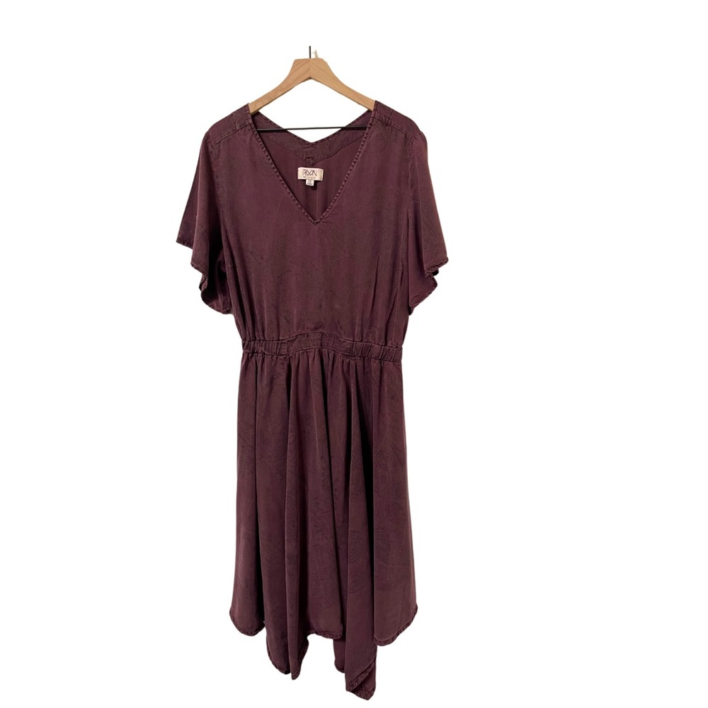 RWN by Rawan Purple Floral Print Tencel Tiered Flowy Dress Size 1X